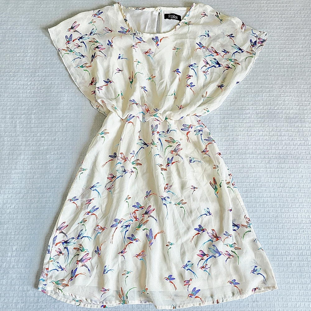 bird print chiffon dress | cottagecore boho summer